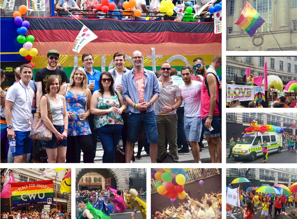 Collage of pictures of Enterprise employees at the London Pride event
