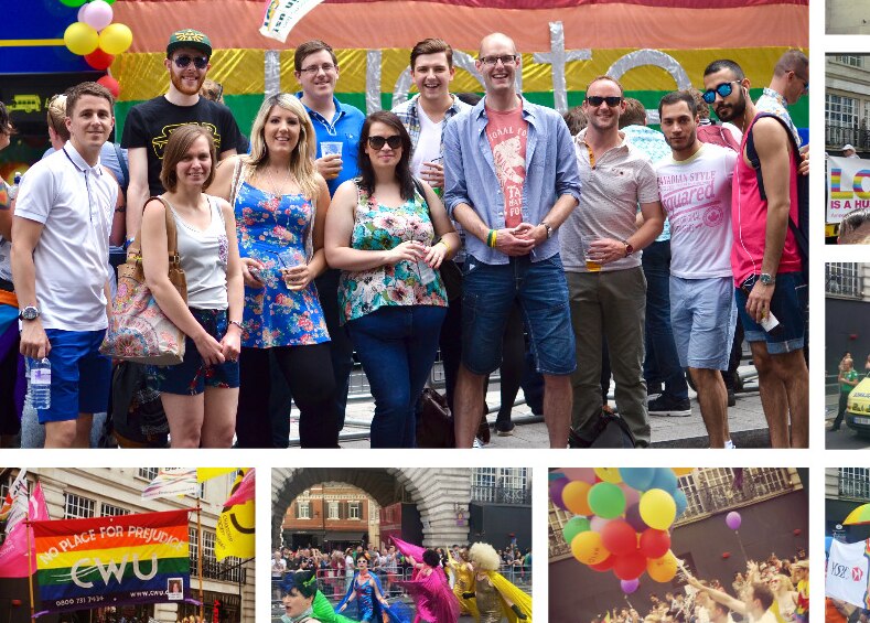Collage of pictures of Enterprise employees at the London Pride event