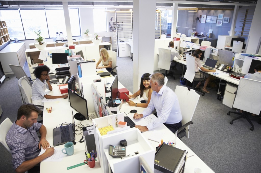 Office with people working and talking