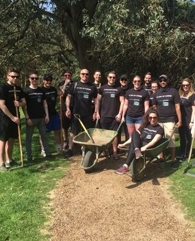 Employees with wheelbarrows 