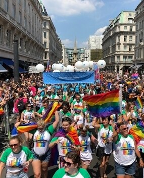 Enterprise employees at a PRIDE parade