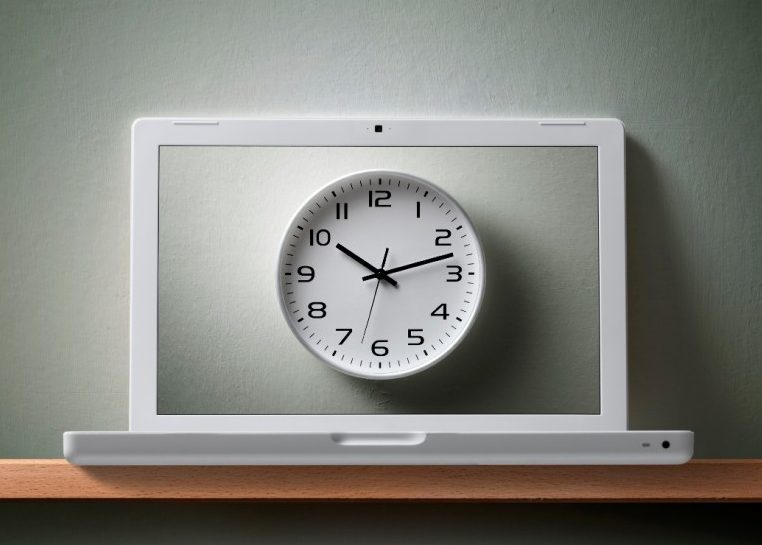 Horloge analogique sur l'écran de l'ordinateur portable